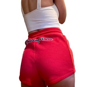 CHAMPION RED REVERSE WEAVE LOGO ATHLETIC SWEAT SHORTS size xs